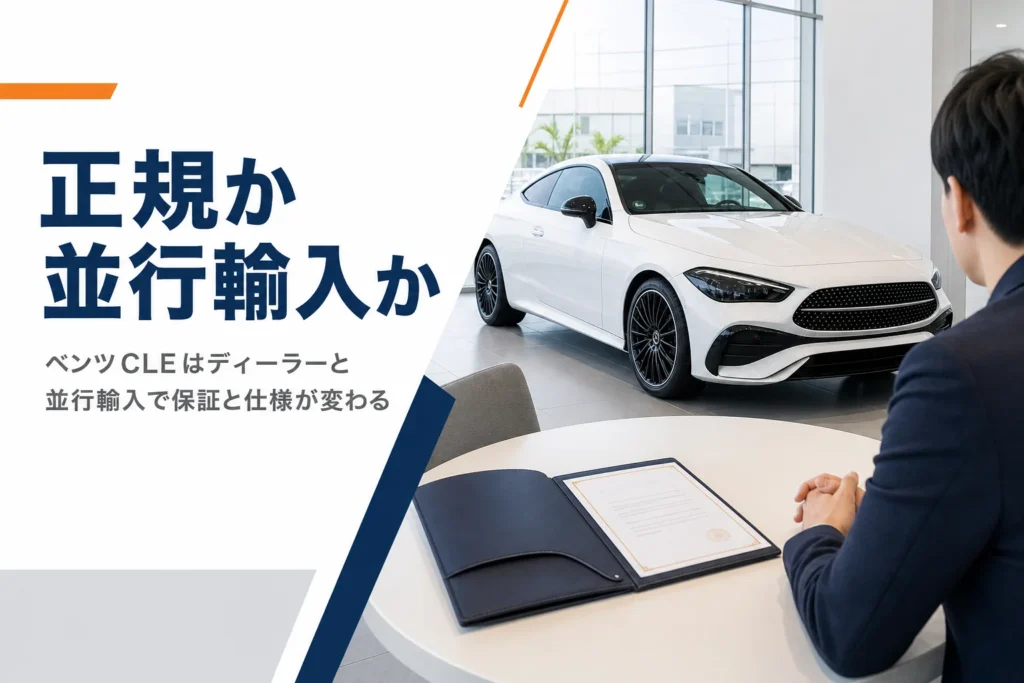 ショールームに置かれたクーペと保証書のファイル