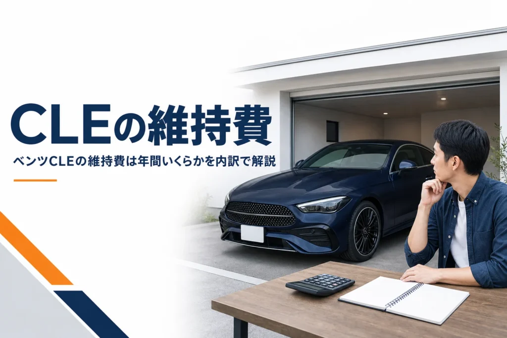 ガレージに停めた2ドアクーペと維持費を計算する電卓