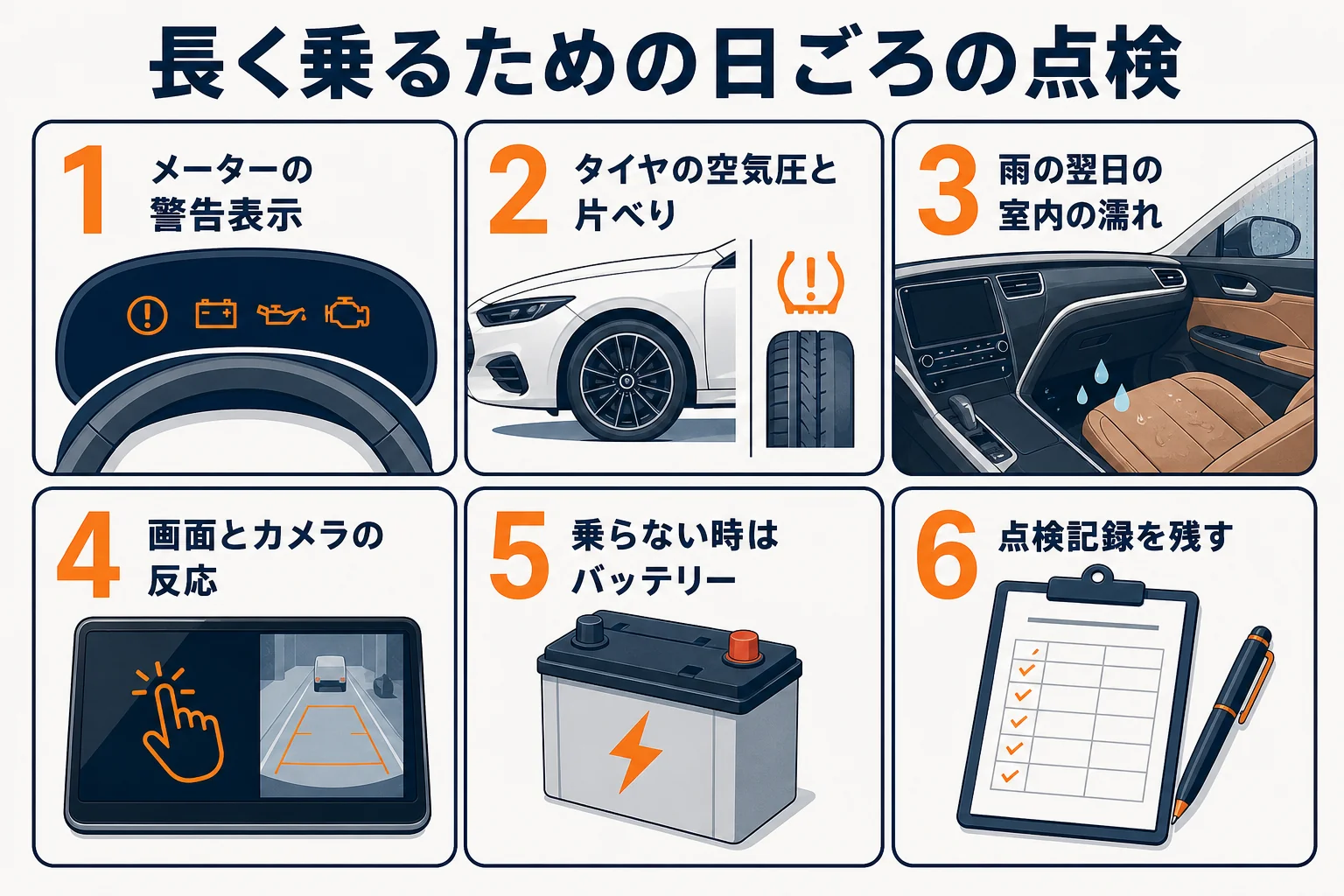 ベンツCLEを長く乗るための日ごろの点検ポイントの図解