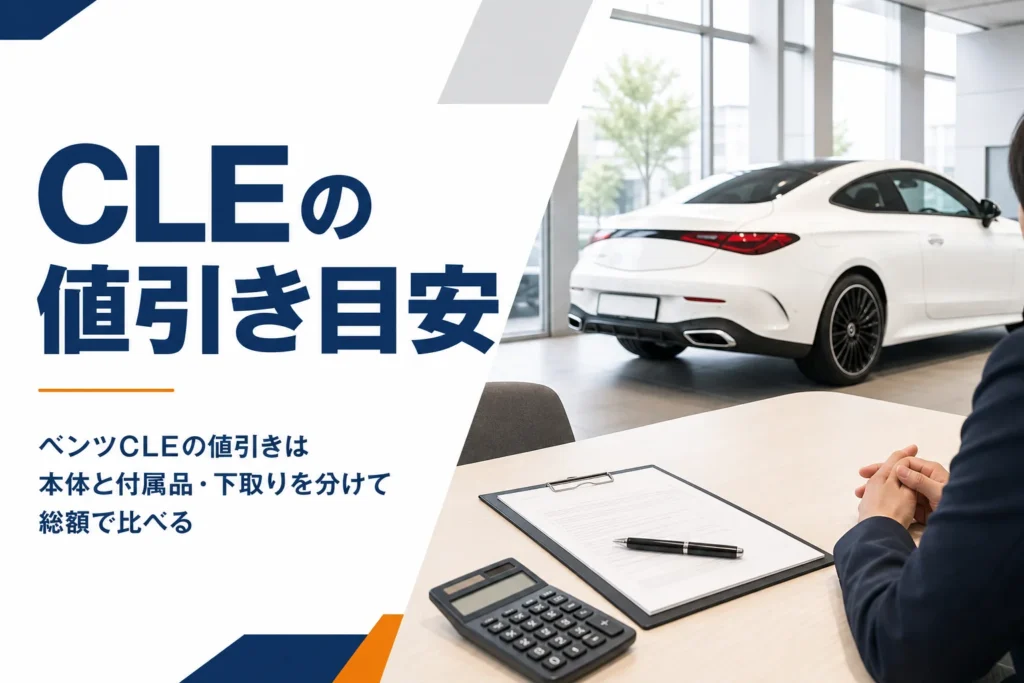 ベンツCLEの見積書を前に値引きを確認する商談テーブル