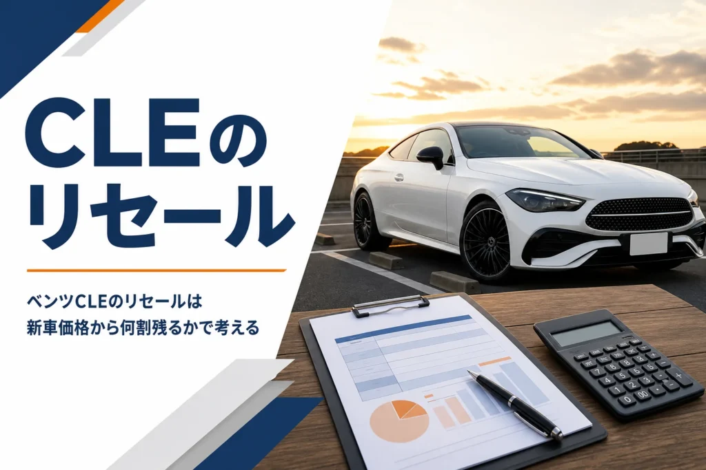 夕方の駐車場に停まるクーペと査定シート